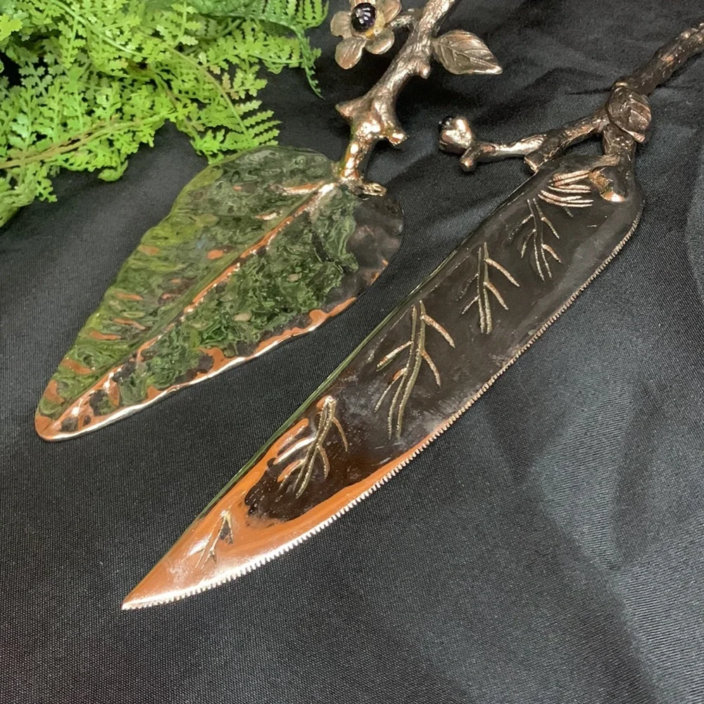 Bombay company amethyst collection silver branch & leaf wedding cake serving set - Picture 4 of 12